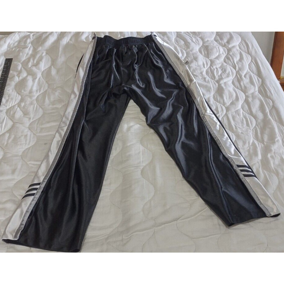 Adidas Basketball Warmup Pants Womens Sz L Snap Button Tear Away Polyester Black - Picture 14 of 14